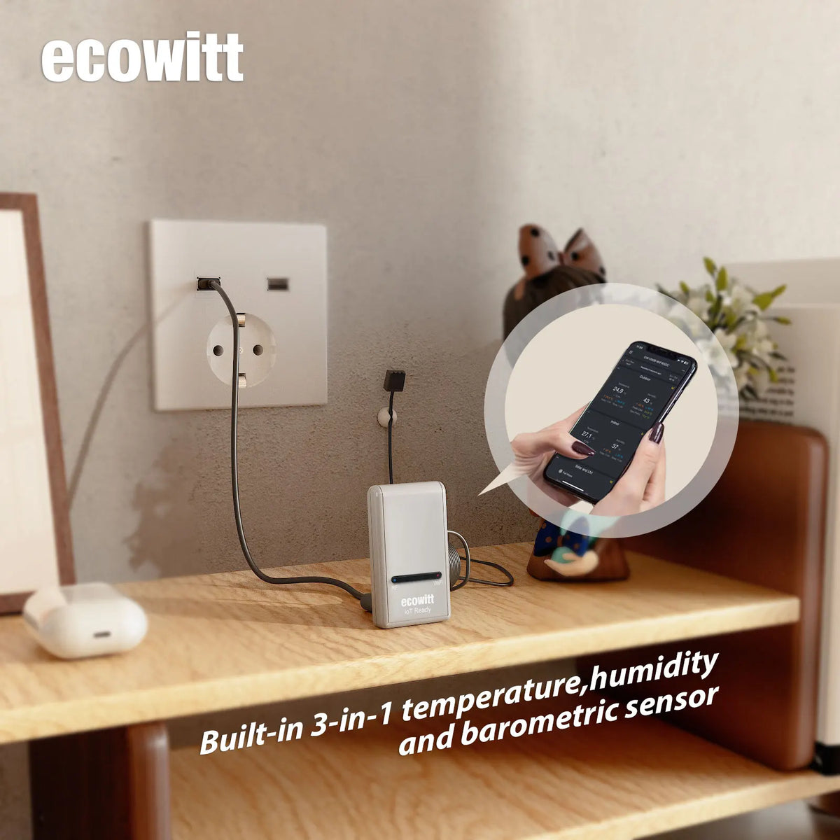 Ecowitt GW1200 Wi-Fi Hub Gateway - Built-in Thermometer Hygrometer Barometric Pressure Sensor, Support IoT Device WFC01 & AC1100