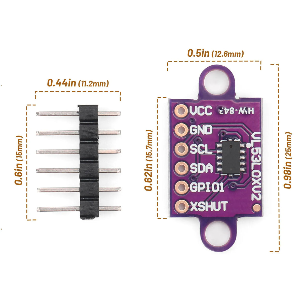 1/2pcs VL53L0X Ranging Sensor Module VL53L0X Time-of-Flight (ToF) Ranging Sensor Breakout 2.8-5V I2C IIC Interface Communication