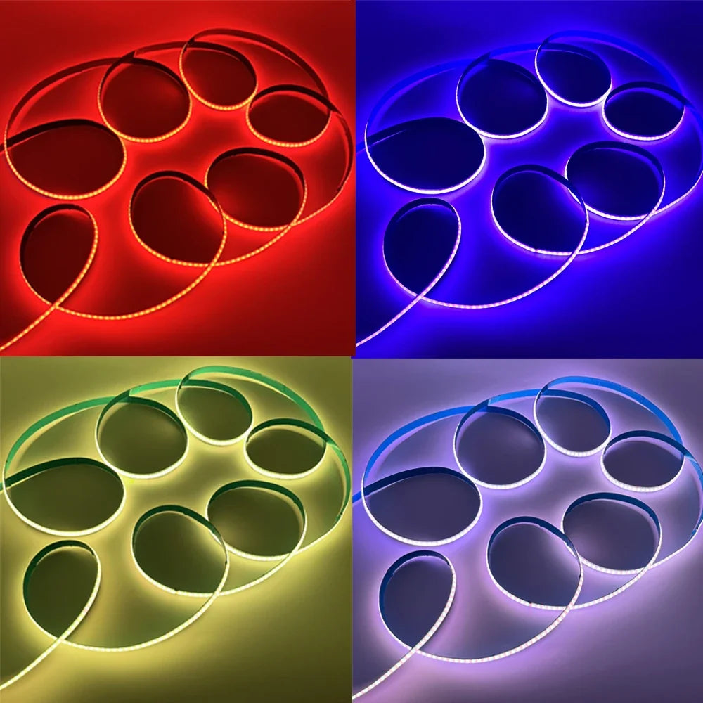 Tuya Wifi Smart FCOB RGBCCT LED Light Strip 6Pin 12mm DC24V RGB CW WW FOB Flexible COB Linear Lights Dimmable Room Kitchen Decor