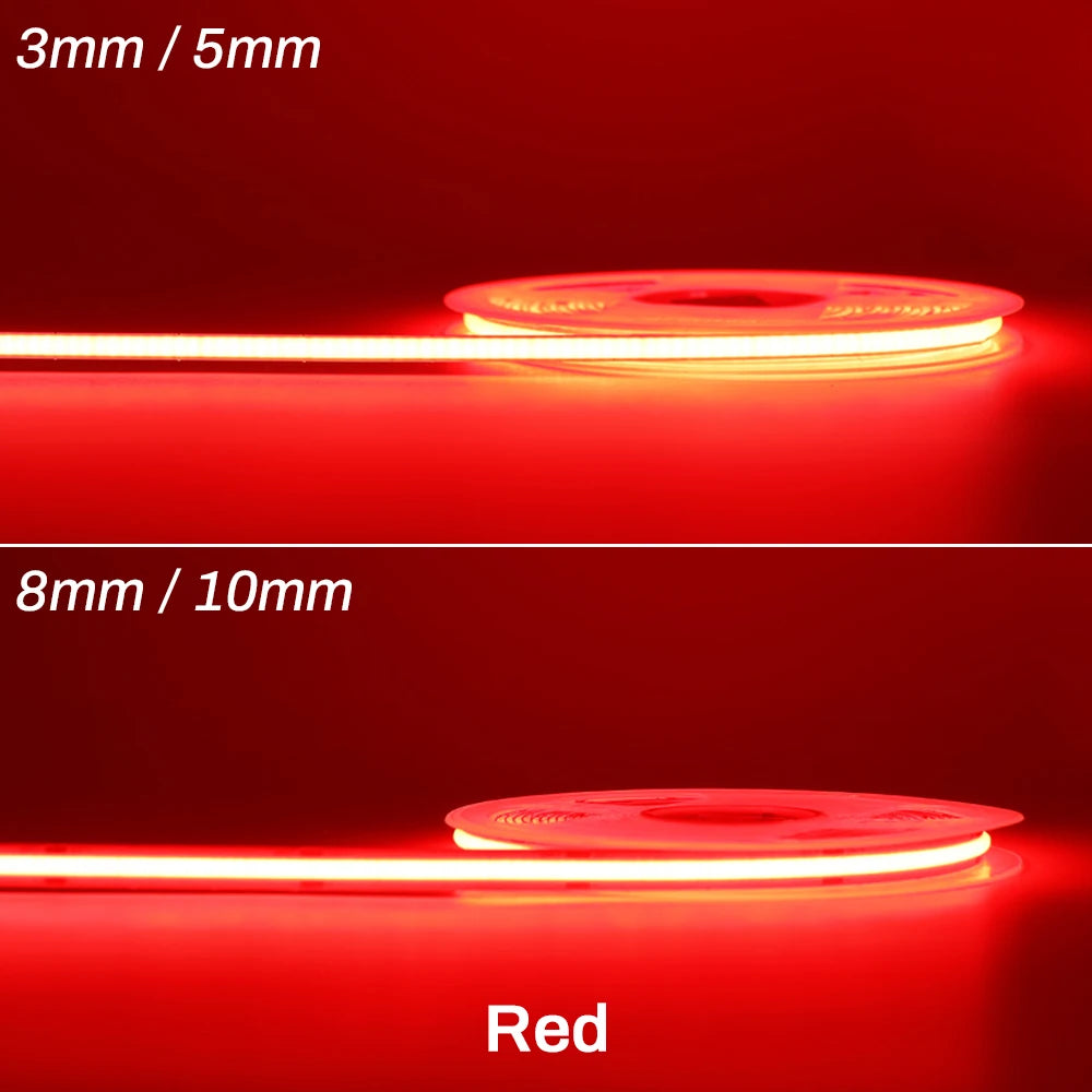FOB COB LED Strip 12V 24V DC RA90 Flexible High Bright Tape LED 3mm 5mm 8mm 10mm Light Bar Ice Blue White Red Green Pink Yellow
