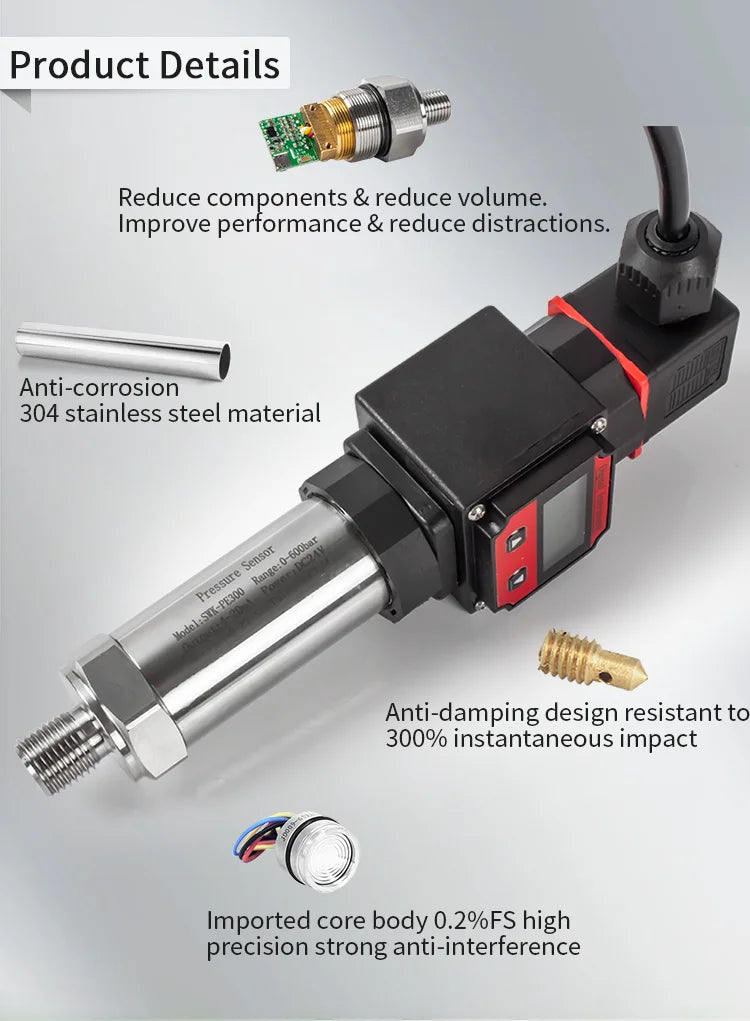 0-10bar to 4-20mA LCD Pressure Transmitter for Water Oil Gas 1bar 25bar 50bar 200bar Digital Display Pressure Sensor Gauge 0-10V