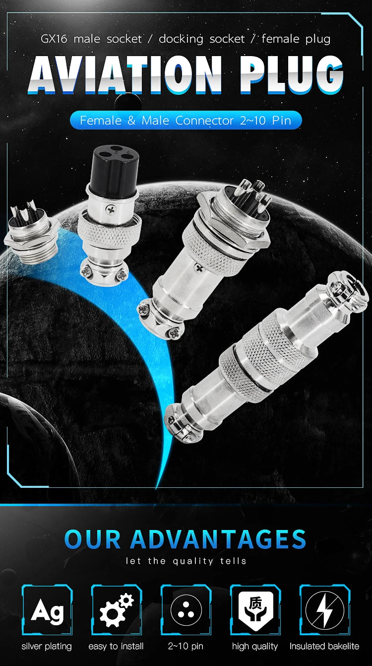 gx16 Connector 2pin 3pin 4pin 5pin 6pin 7pin 8pin 10pin Male Female Aviation Cable Terminal Plug Socket Waterproof Connector