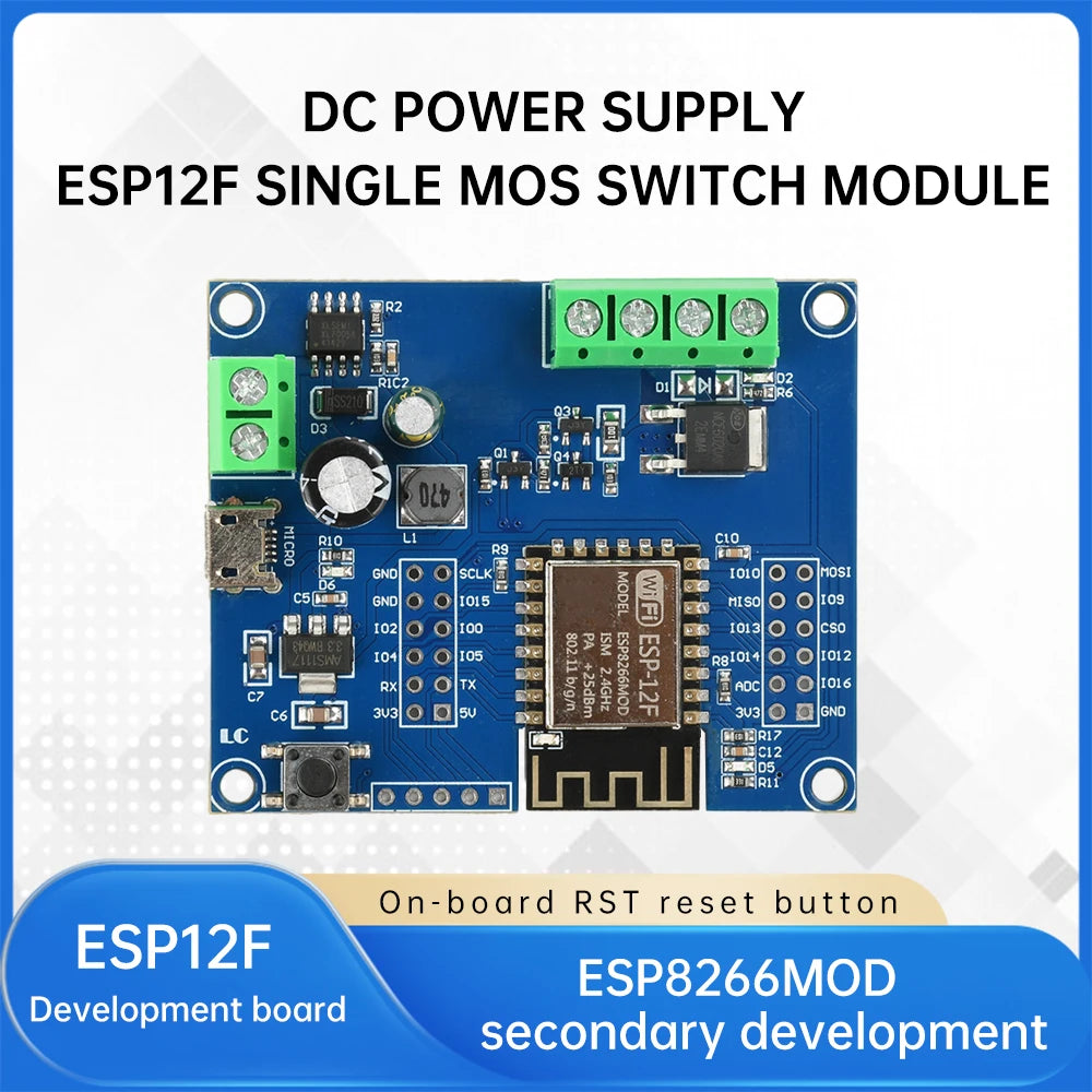 DC 5-80V ESP8266 WIFI Single Relay MOS Switch Control Module ESP-12F Development Board with Micro USB Interface