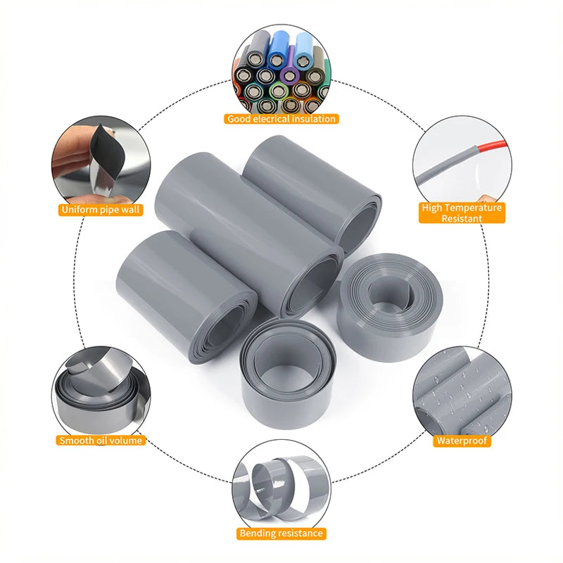 1/5m PVC Heat Shrink Tube Width 50mm ~ 450mm Grey 18650 Lipo Battery Pack Insulated Cable Sleeve Protection Battery Film Wrap