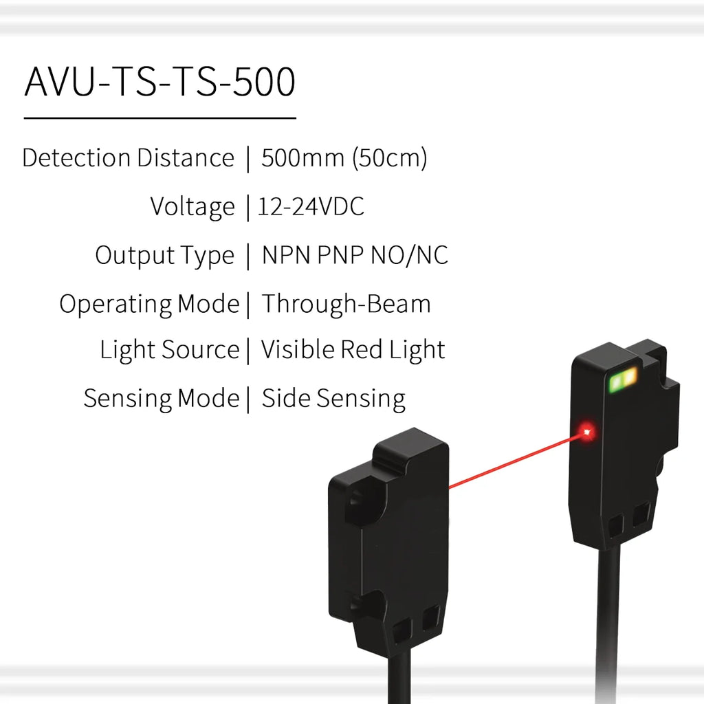 TS Ultra-thin Photoelectric Sensor 30/250/500/1000mm NPN PNP Front Through-beam Fast Response High Precision Anti‑interference