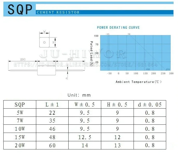5pcs 10W 5% SQP Cement Resistor 0.1 0.22 0.33 0.5 1 1.2 1.8 2 2.2 3 3.3 3.6 4.7 5 8 10 15 20 25 30 100 K R ohms Power Resistance