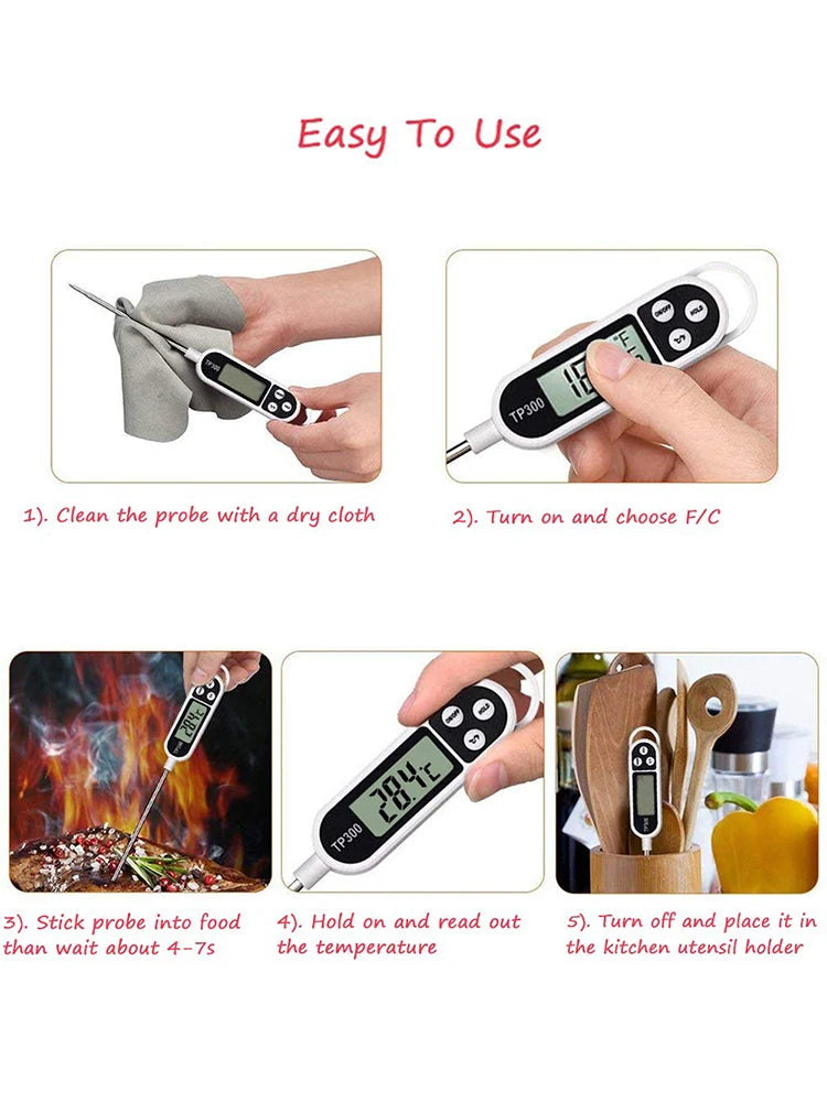 Stainless steel probe cooking food, barbecue stove, water, milk, oil, liquid meat, digital kitchen thermometer kitchen tools
