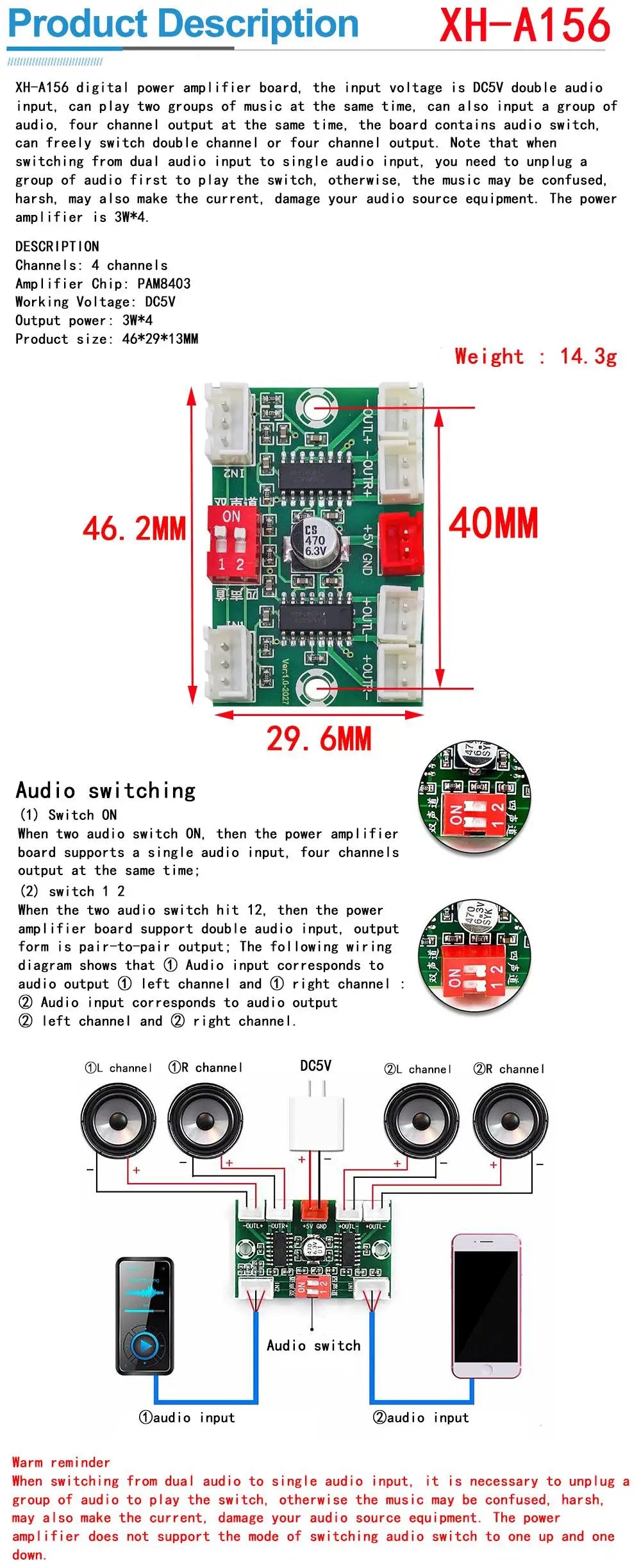 Bluetooth 5.0 PAM8403 MINI Digital Amplifier Board 2 * 3W Class D Digital DC 2.5V To 5V Power Speaker Module With Potentionmeter