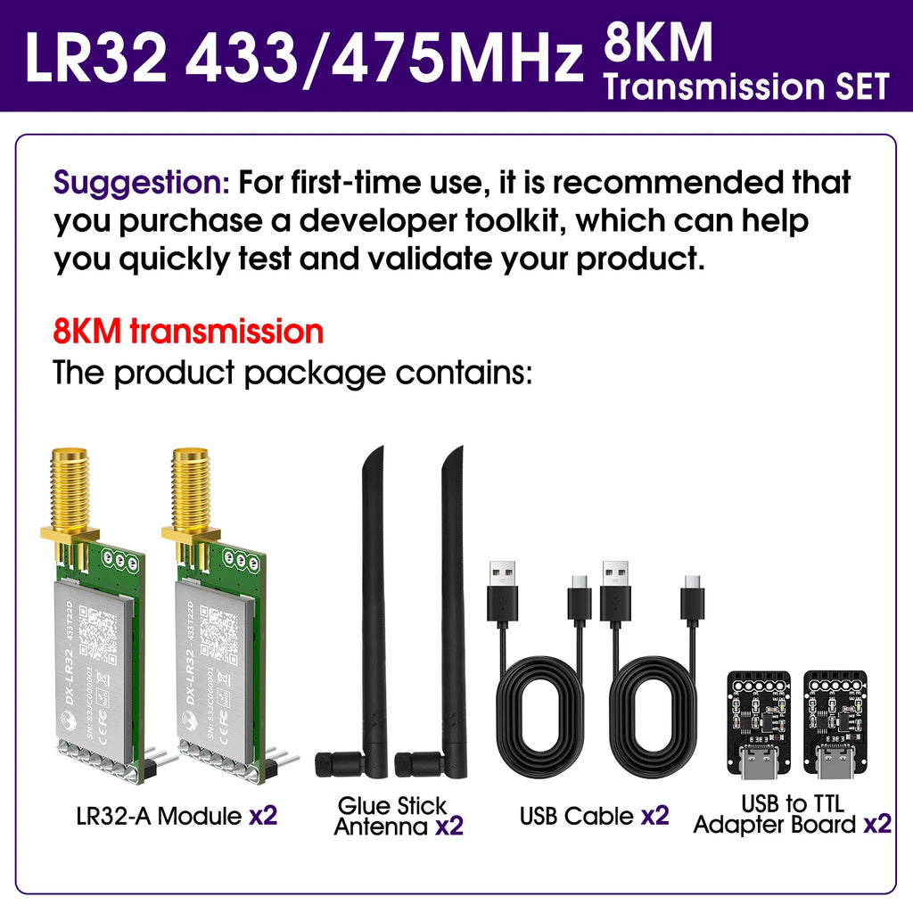 DX-LR32 SX1262 LoRa UART Module AT Command 5KM Range 432-533/850-949MHz No Programming Needed CE FCC Arduino