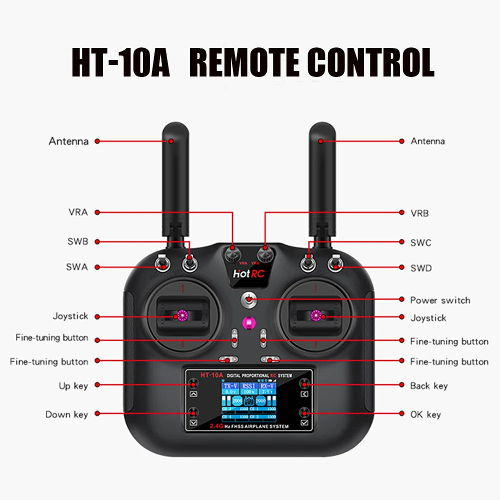 Hotrc  HT-10A/HT-8A HT10A 2.4Ghz 10CH/ 8CH  Remote Controller F-10A Receiver For RC Airaft Vehicle Boat Drone Accessories Parts