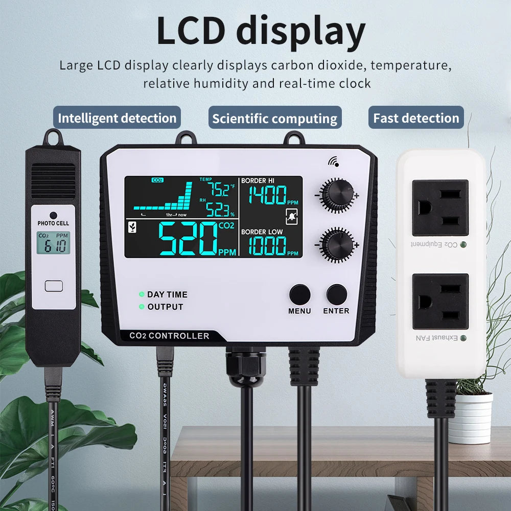 Automatic CO2 Concentration Control 0-5000ppm Carbon Dioxide Controller NDIR Sensor CO2 Detector for Greenhouse