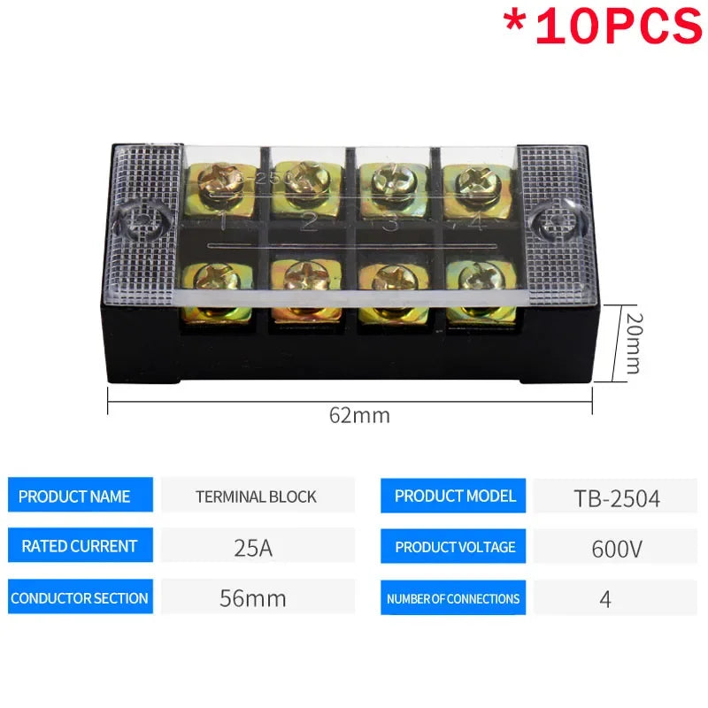 10PCS Dual Row Strip Screw Terminal Block Fixed Wiring Board Wire Connector TB-1503/TB-1506 15A TB-2503/TB2506 600V 15A