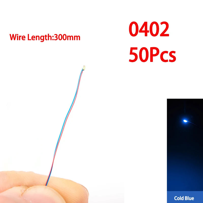 50pcs/bag 0402 0603 0805 1206 SMD Lamp Wired Micro Litz Led Pre-Soldered Chip Wired 30cm 3V DIY Railway Models Scenes Toy Light