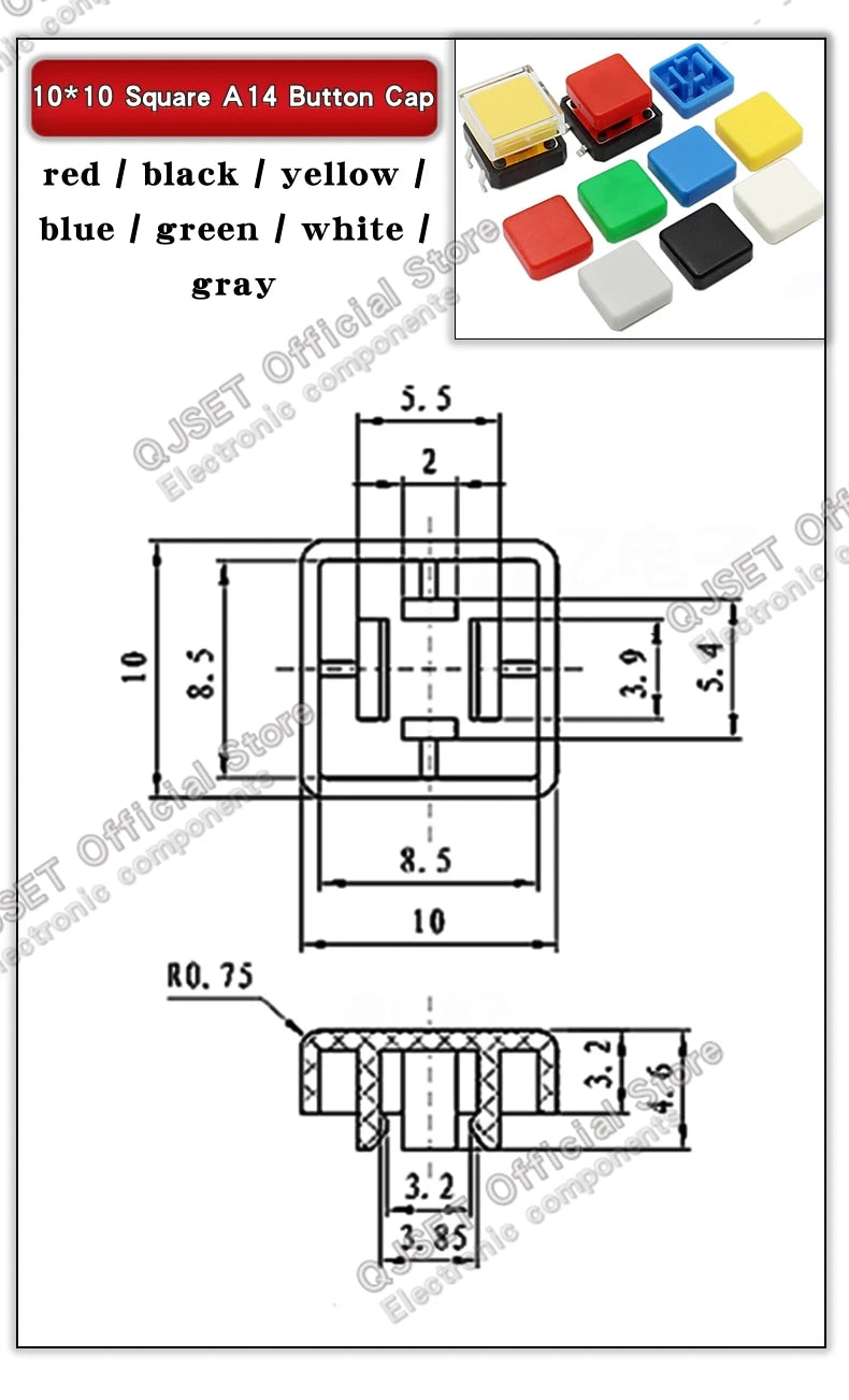 20 Pcs Tactile Pushbutton Switch 12*12*7.3MM Micro Switch Pushbutton A14 A24 Pushbutton Cover 12x12x7.3MM Square Head Pushbutton