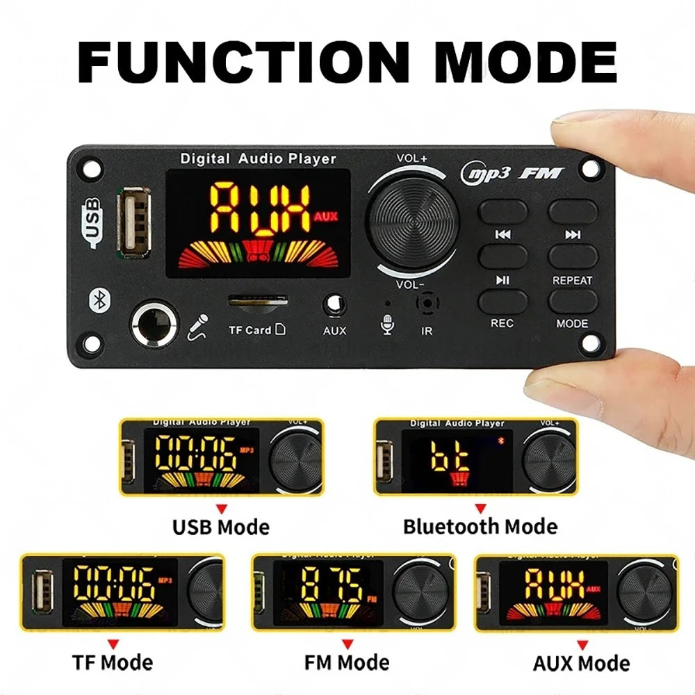 80W Bluetooth MP3 Decoder Board 2*40W Amplifier Audio Player 8V-24V DIY MP3 Player Car FM Radio Module TF/USB/Mic/Record Call