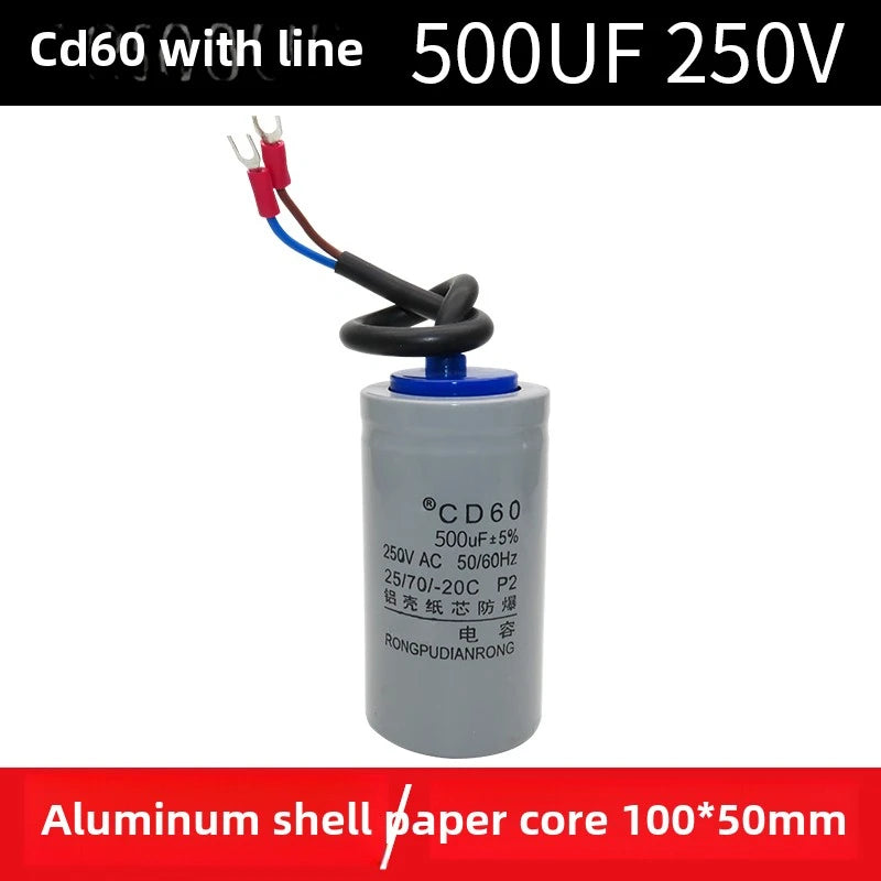 CD60 Motor Water Pump Starting Capacitor 250V 450V AC 50UF 75UF 100UF 150UF 200UF 250UF 300UF 350UF 400UF 500UF 600UF 800UF