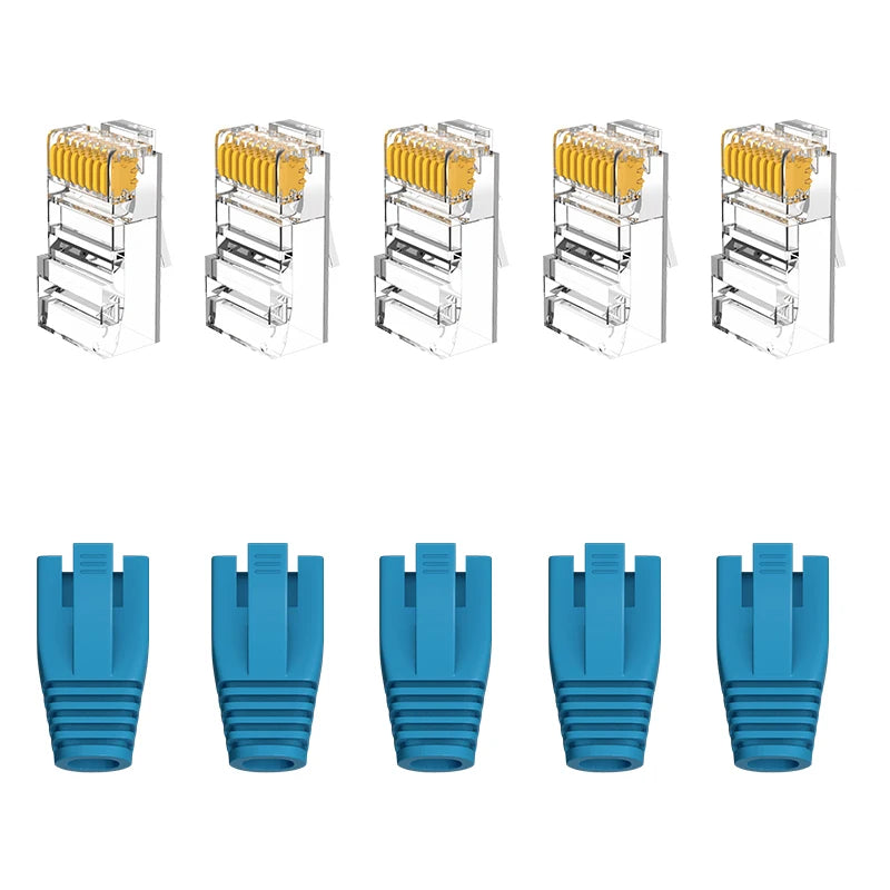 RJ45 Connector CAT6 Pass Through Connectors Crystal End Gold-Plated 8P8C UTP Protective Case Ethernet Network Modular Plug