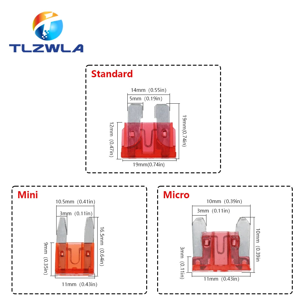 Waterproof 32V Mini Small Medium Auto Fuse Holder 18/1614/12/10AWG And Car Blade Fuse 3A 5A 7.5A 10A 15A 20A Standard/Mini/Micro