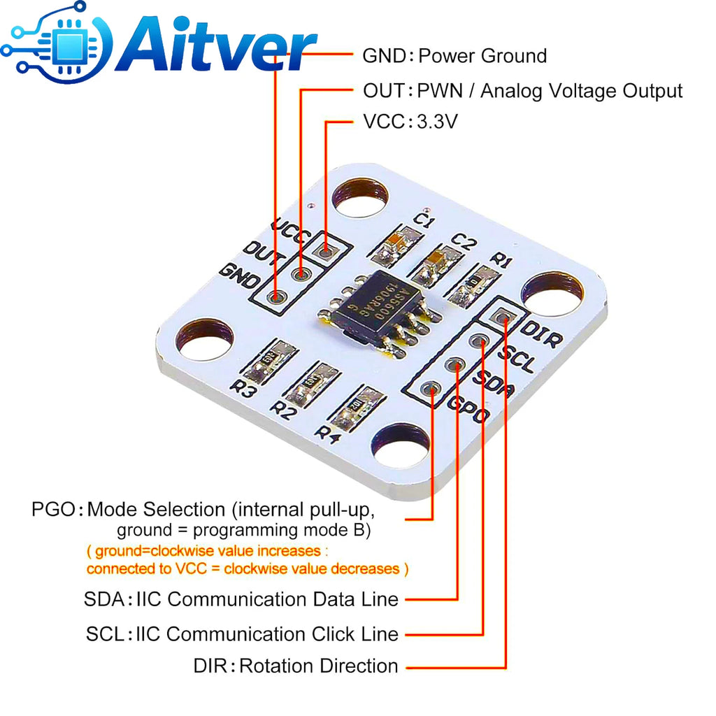 AS5600 Magnetic Encoder 12-bit 3.3V High Precision Angle Measurement Sensor Module for Arduino Magnetic Induction