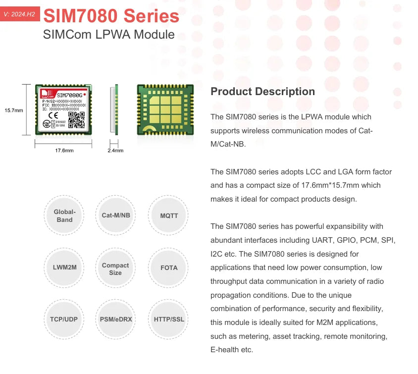 Simcom Sim7080G Global Communication Nb-Iot Cat-M Lpwa Module Board Gnss Expansion Core Board