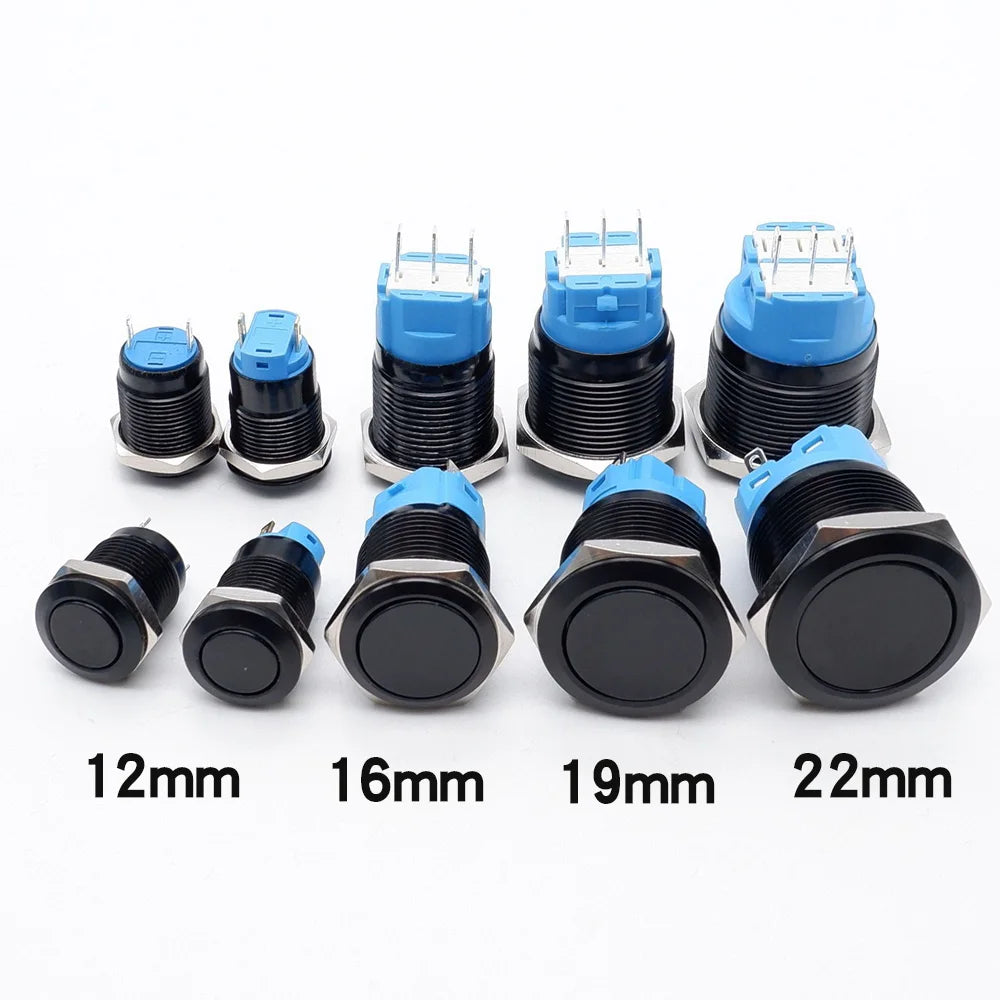 12/16/19/22mm Metal Push Button Switch Waterproof Momentary Latching  Power Switch No LED  Start Stop On/Off High Head Flat Head