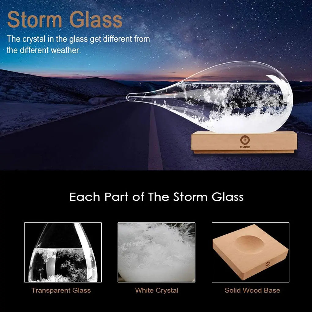 Crystal Storm Glass Barometer - Transparent Weather Forecast Water Drop Weather Station Desktop Decor for Table Ornament