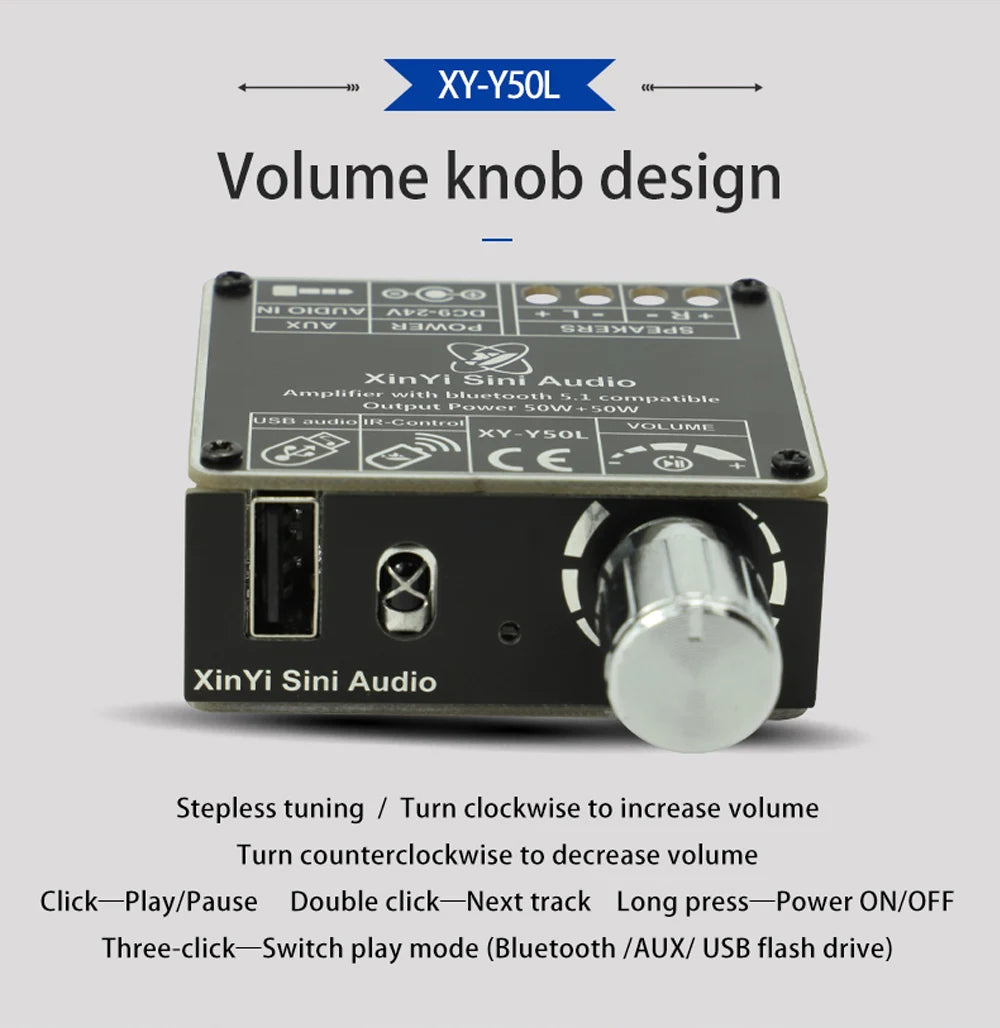 XY-Y50L Stereo BT Bluetooth-Compatible 5.1 AUX USB Audio Digital Power Amplifier Board Module 50W+50W Infrared Remote Control