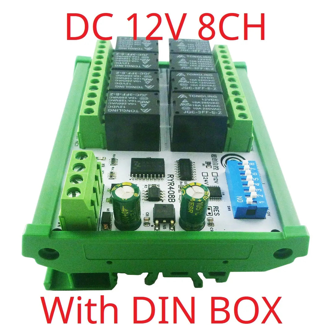 4-32CH 10A 20A DC 12V 24V RS485 Bus Relay Module DIP Setup Parameters Modbus RTU Serial Port UART Switch Board HMI PLC