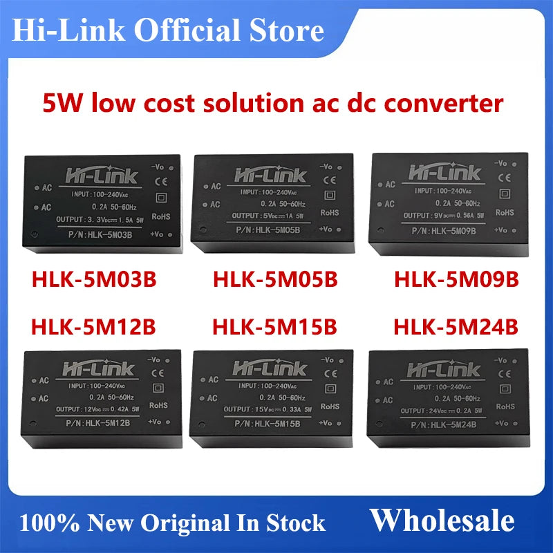 HLK-5M12 HLK-5M05 HLK-5M24 HLK-5M03 HLK-5M09 Hi-Link Original 5W AC DC Power Module 220V to 3.3V/5V/9V/12V/15V/24V Switch CE FCC