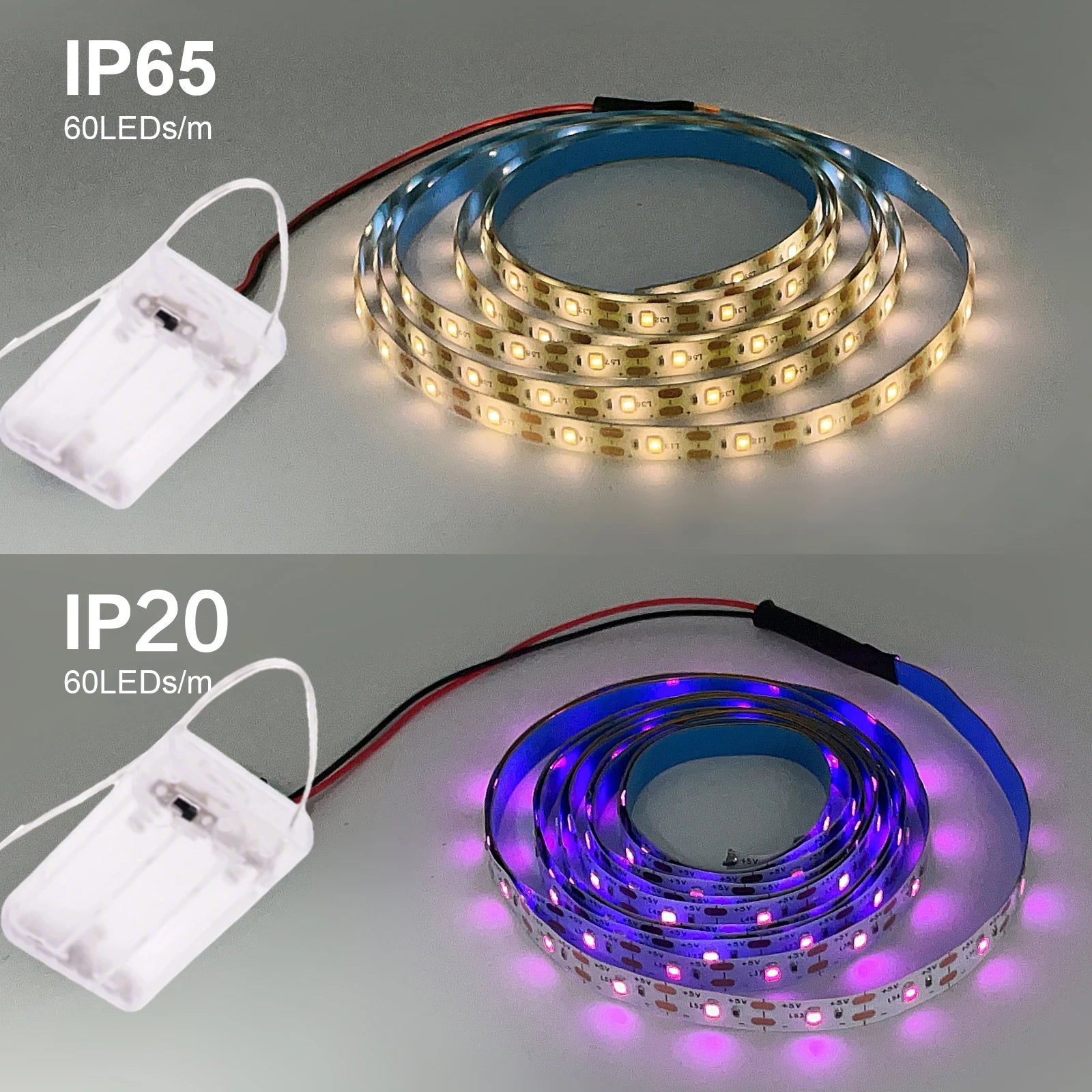 3AA Battery Power LED Strip Lights 2835 5V 60LEDs/M Warm White Red Green Ice Blue IP21/IP65 TV Room Kitchen Home DIY Decor 1M-5M