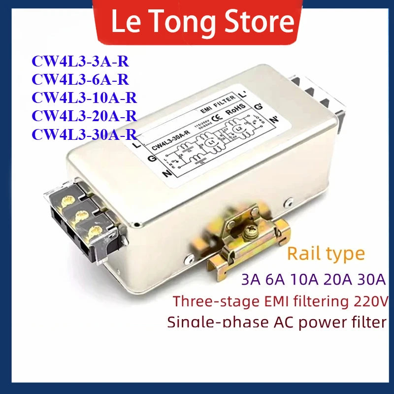 Single-phase AC power filter Three-stage EMI filter 220V terminal/rail CW4L3-3A/6A/10A/20A/30A-R Anti-interference CW4L3-20A-R