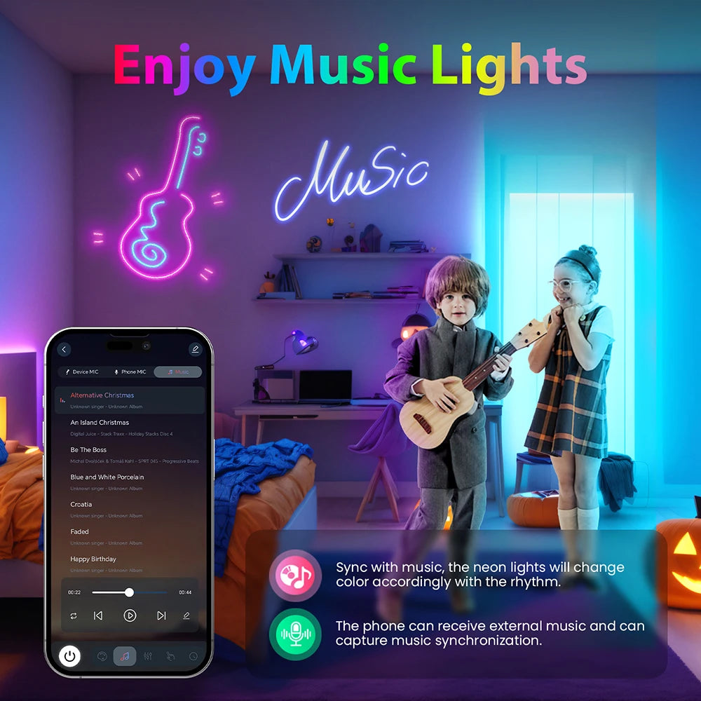 5V Bluetooth RGB LED Neon Strip Light 1M 2M 3M 3AA Battery Box 17Key 24key 44key Remote Control 108Leds/M Waterproof Room Decor