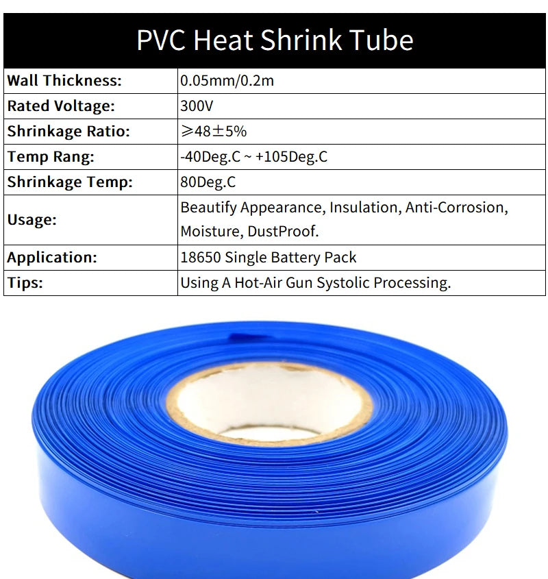 1/3/5M PVC Heat Shrink Tube 18650 Lipo Battery Pack 305mm ~ 580mm Insulated Protection Film Wrap lithium Case Cable Sleeve Blue