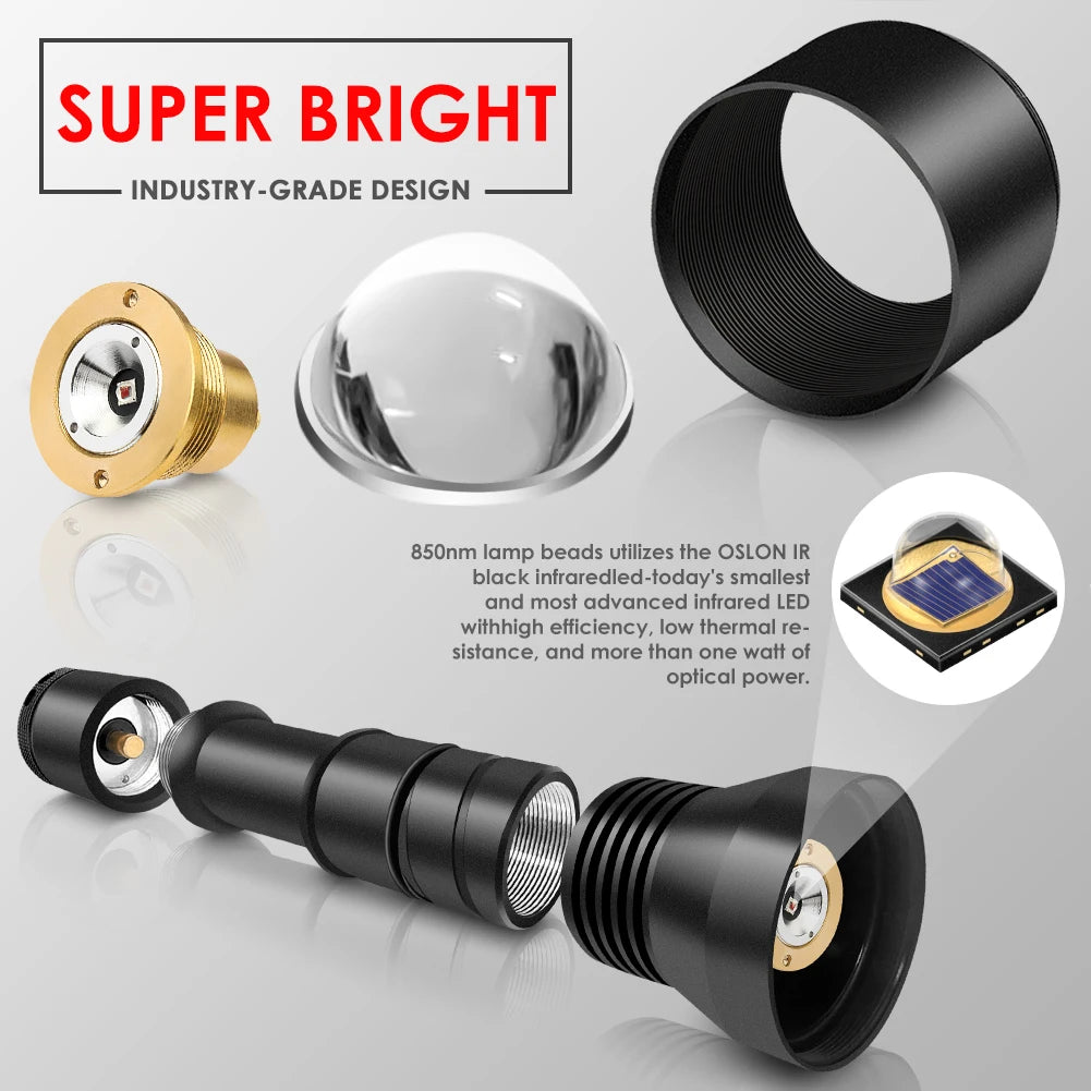 UniqueFire 1801 T38 T50 T67mm IR940nm 850nm LED Infrared Flashlight illuminator USB Rechargeable IR Hunting Torch Night Vision