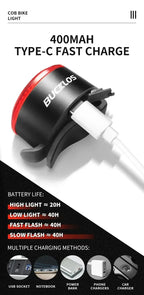 BUCKLOS Bicycle Rear Light Front Light 1100mAh LED COB Waterproof Bike Lamp USB Rechargeable Mtb Road Bike Taillights Bike Parts