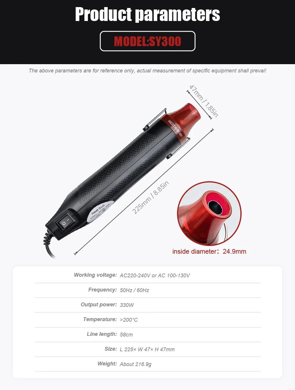 JCD 300W Electrical Mini Heat Gun Handheld Soldering Hot Air Gun Hairdryer for 220V/110V DIY Craft Embossing Shrink Wrapping PVC