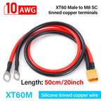 XT60 Female Male Head Turn M8 SC Tinned Copper Terminals 10AWG 50cm for Car and Ship Battery Solar Panel Connection Cable