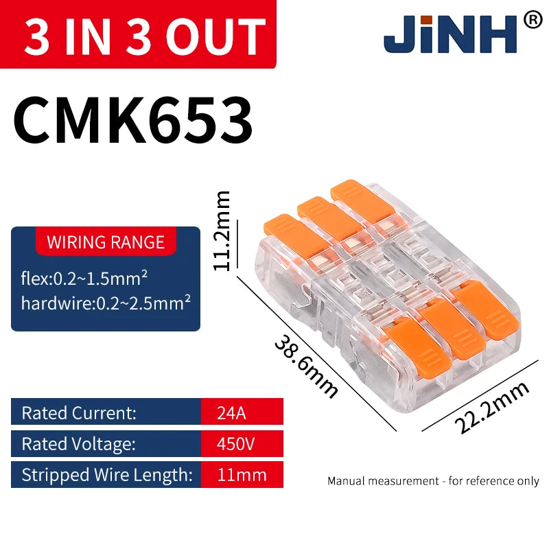 JINH Mini Fast Wiring Cable Connectors Universal Compact Splicing Electrical Conductors 10Pcs Push in Easy Home Terminal Block