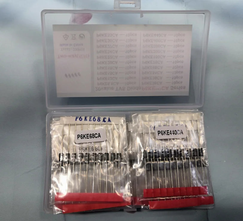 200PCS=20values*10pcs TVS Diode Kit P6KE6.8 To 440 A/CA  12/15/18/20/22/24/27/30/33/36/39/51/68/75/150/200/300/400 Transistor