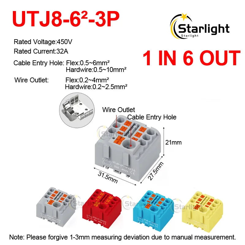Distribution block PTFIX2.5mm² Wire Electrical Cable Connectors Plug-in Terminal Block  Splitter DIN-Rail Mounting Junction Box