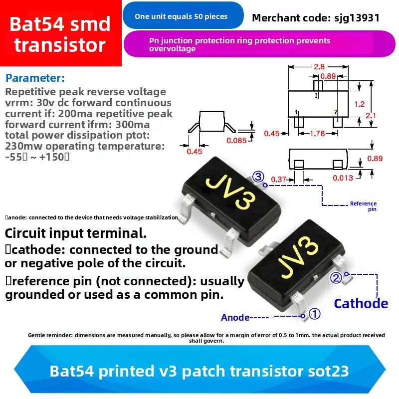 NPN PNP Transistor SOT23/S9018/MMBT4403/S9015/FMMT618TA//BZX84-C2V4/2SC1623/BAT54/A1015 Y1 04 J8 2T M6 618 D4 T3 1F A4 L6 JV3 BA