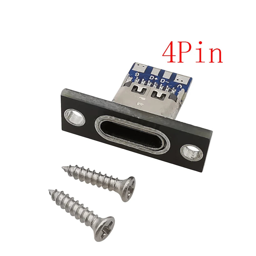 1/2/5/10Pcs USB 3.1 Type C 2/4 Pin Socket Connector Jack With Screw Fixing Plate Type-C USB Socket Adapter