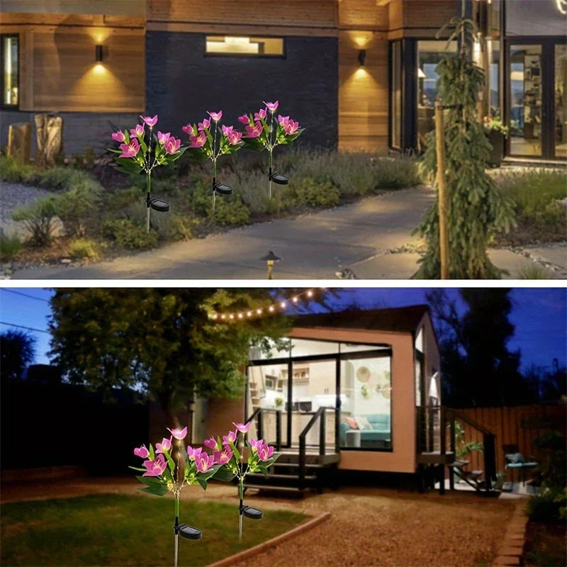 1pc Artificial Flower Lawn Lights, 7-head Solar Orchid Lights for Patio Yard Garden Christmas Decoration LED Solar Ground Lights