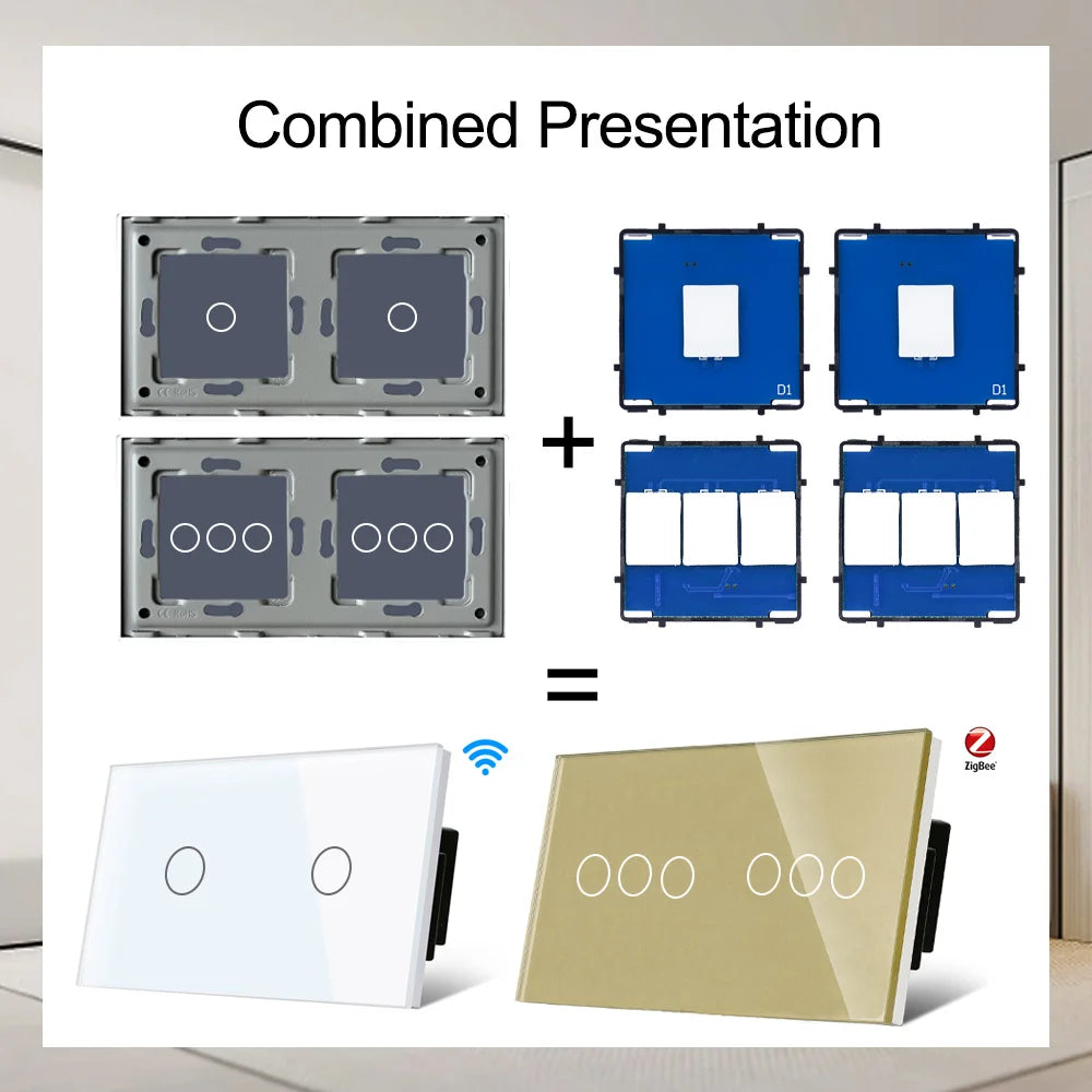 TAWOIA 1/2/3Gang Wall Touch Switch 1/2/3Way Function Base Stair Switches Spare Parts Sensor 157Glass Panel DIY Free Combination