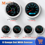 6 Gauge Set 85mm GPS Speedometer Tachometer 52mm Water Temp Fuel Voltmeter Oil Pressure Meter With 1/8 NPT Sensor For Boat Car