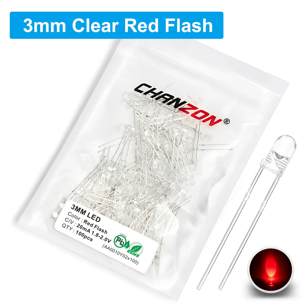100Pcs 3mm 5mm Led Diode Flashing White Red Green Blue Yellow RGB Fast Slow Flash Diffused Clear Color Changing Light Emitting