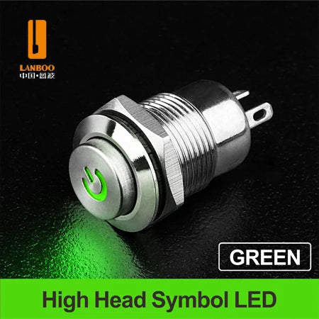 LANBOO 12mm Economy Mini Metal Push Button Switch 1NO Ring/Power Illumination Momentary or Latching