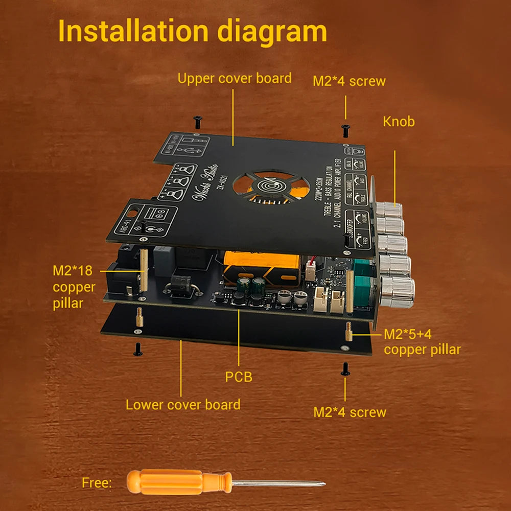 DC 16-38V ZK-AS1 2G Second Generation Upgraded 2.1-channel TPA3255 Bluetooth Digital Amplifier Board Module 220W+220W+350W