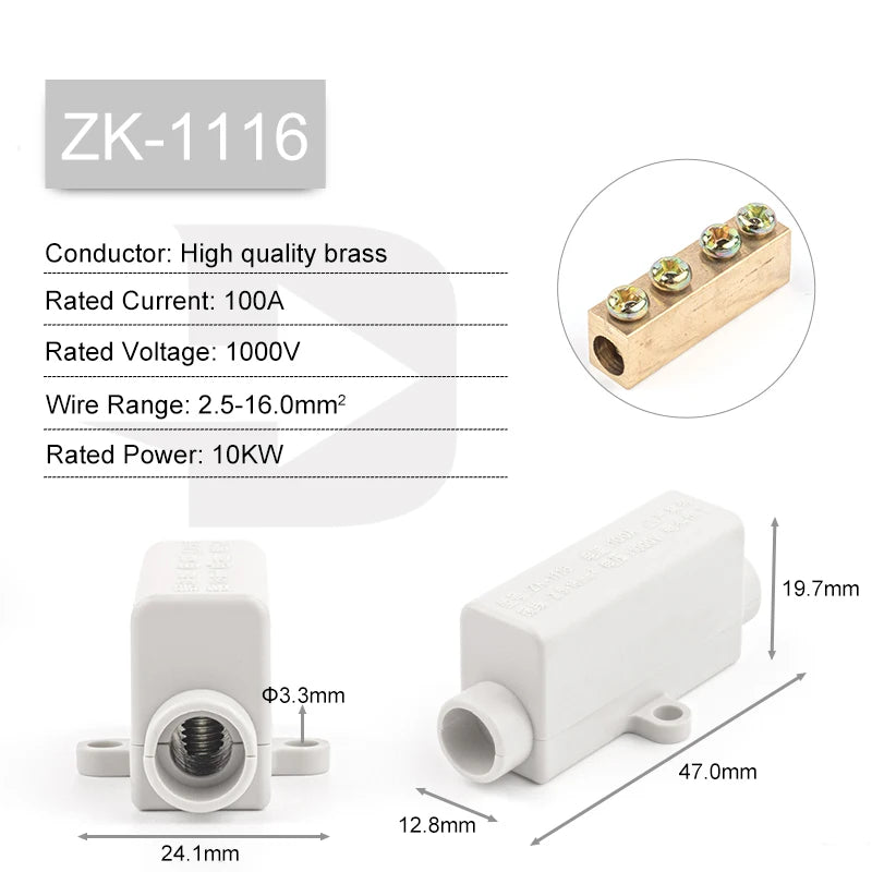 60A/400V 1-6mm2 Quick Butt Wire Connector High Power 100A/1000V 2.5-16mm2 Electric Cable Splicing Terminal Block Junction Box