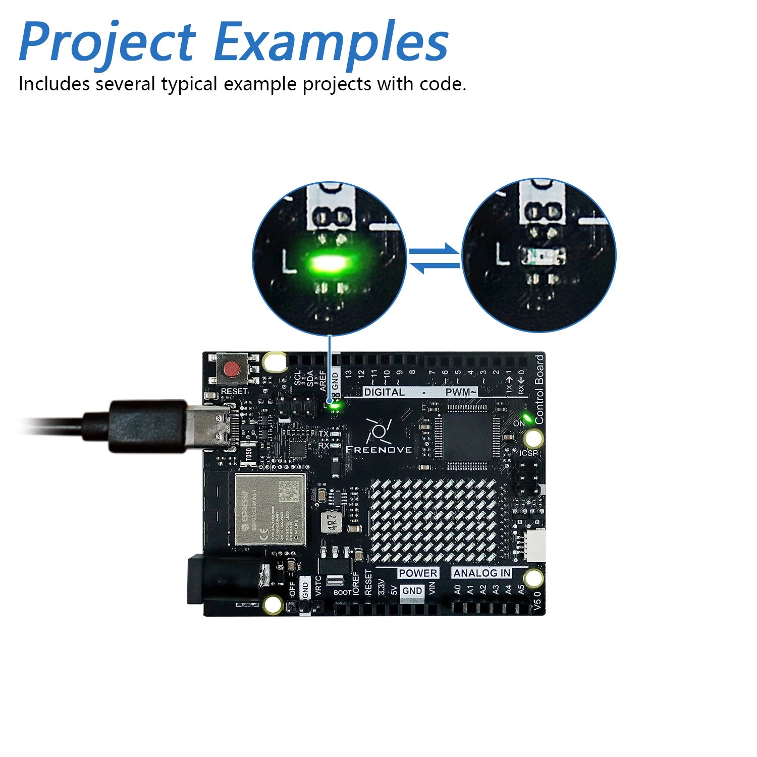 Freenove Control Board V5 for Arduino UNO R4 WiFi Mini, Arm Cortex-M4, Onboard ESP32-S3, LED matrix, USB-C, Tutorial Code